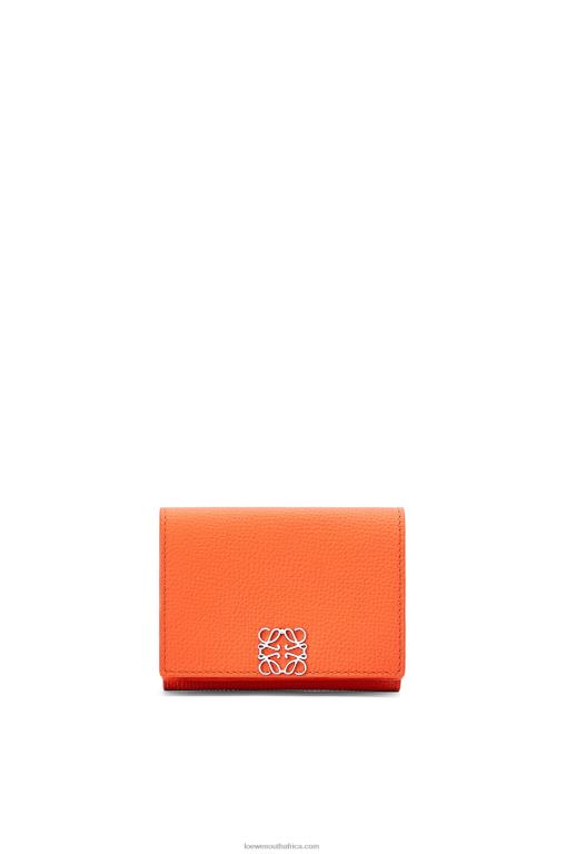 Loewe Women Anagram trifold wallet in pebble grain calfskin 206XF1293 Orange