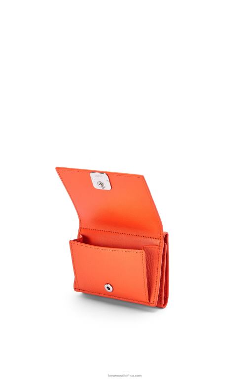 Loewe Women Anagram trifold wallet in pebble grain calfskin 206XF1293 Orange