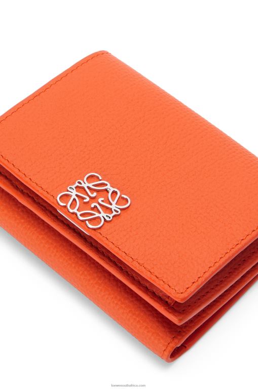 Loewe Women Anagram trifold wallet in pebble grain calfskin 206XF1293 Orange