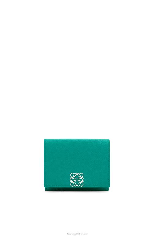 Loewe Women Anagram trifold wallet in pebble grain calfskin 206XF1319 Emerald Green