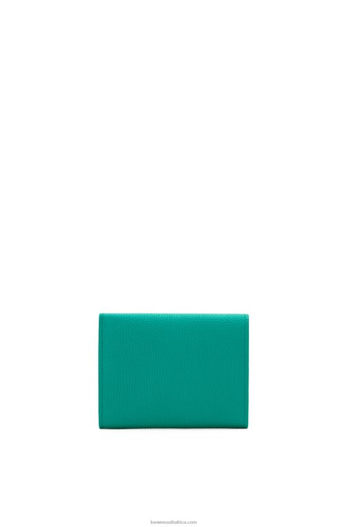 Loewe Women Anagram trifold wallet in pebble grain calfskin 206XF1319 Emerald Green