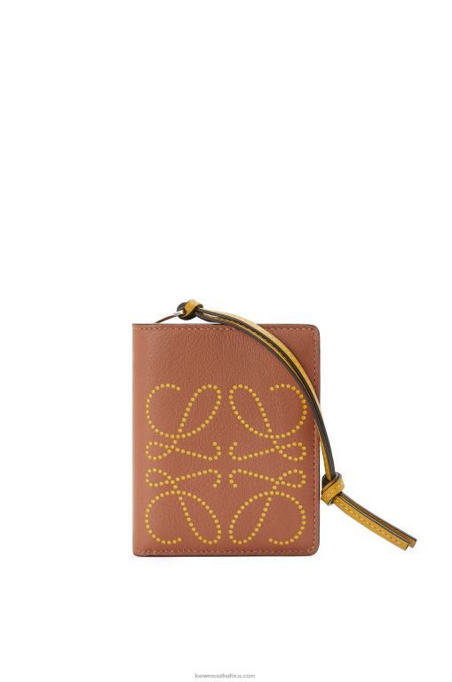 Loewe Women Brand compact zip wallet in classic calfskin 206XF1301 Tan/Ochre