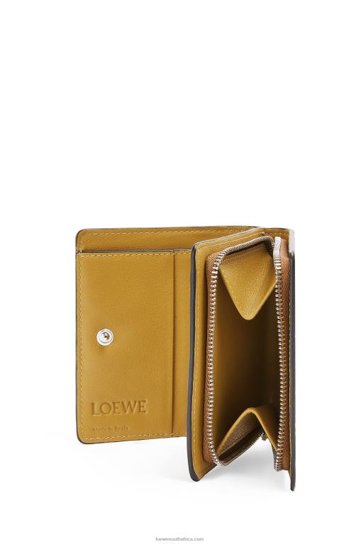 Loewe Women Brand compact zip wallet in classic calfskin 206XF1301 Tan/Ochre
