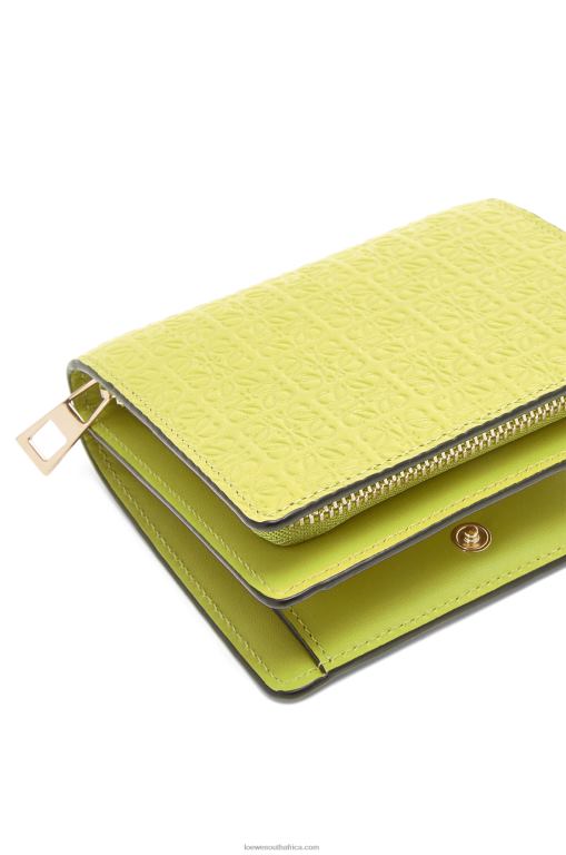 Loewe Women Compact zip wallet in embossed silk calfskin 206XF1312 Lime Yellow