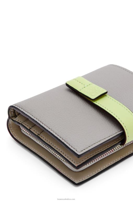 Loewe Women Compact zip wallet in soft grained calfskin 206XF1253 Pearl Grey/Light Pale Green
