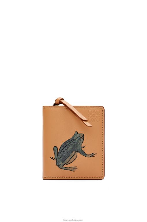 Loewe Women Frog compact zip wallet in classic calf 206XF1305 Warm Desert