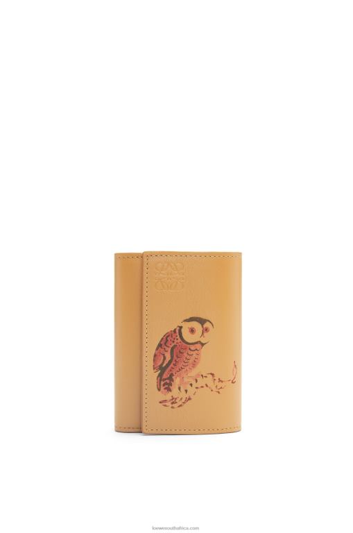 Loewe Women Owl small vertical wallet in classic calfskin 206XF1306 Dune