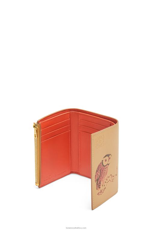 Loewe Women Owl small vertical wallet in classic calfskin 206XF1306 Dune