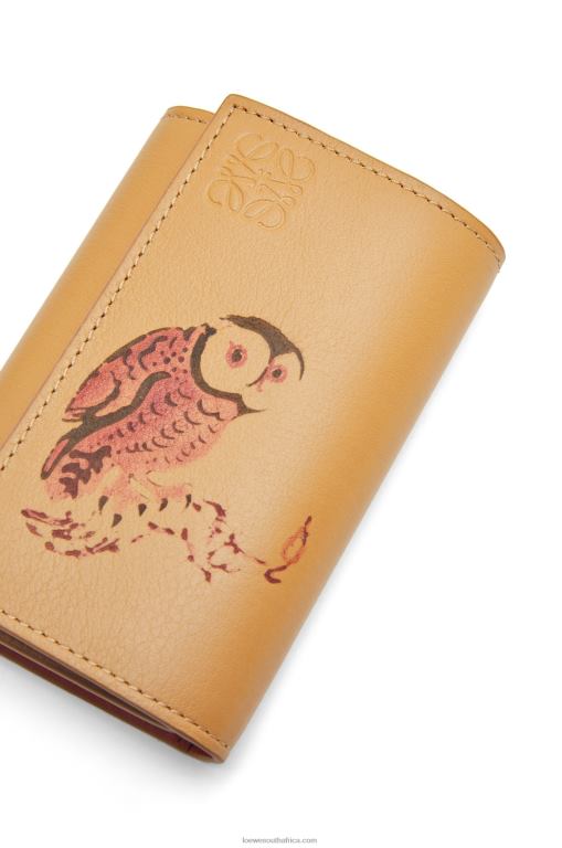 Loewe Women Owl small vertical wallet in classic calfskin 206XF1306 Dune