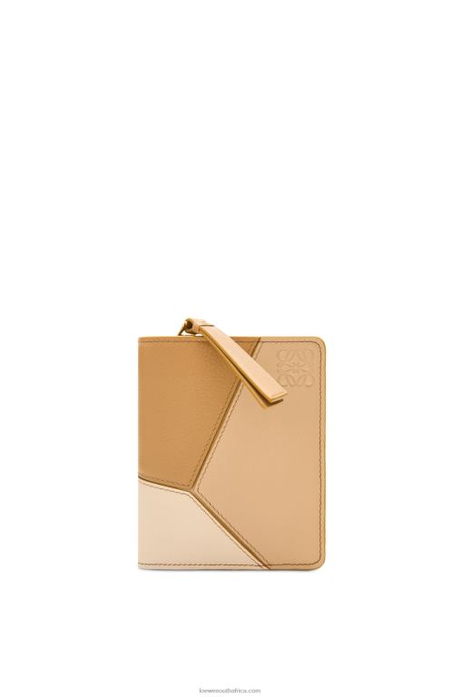 Loewe Women Puzzle compact zip wallet in classic calfskin 206XF1212 Angora/Dusty Beige