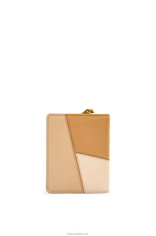 Loewe Women Puzzle compact zip wallet in classic calfskin 206XF1212 Angora/Dusty Beige