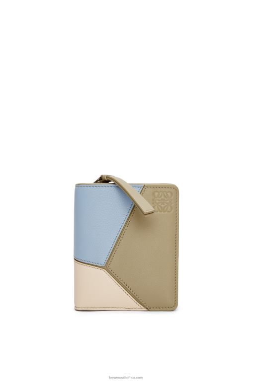 Loewe Women Puzzle compact zip wallet in classic calfskin 206XF1213 Dusty Blue/Sage Green