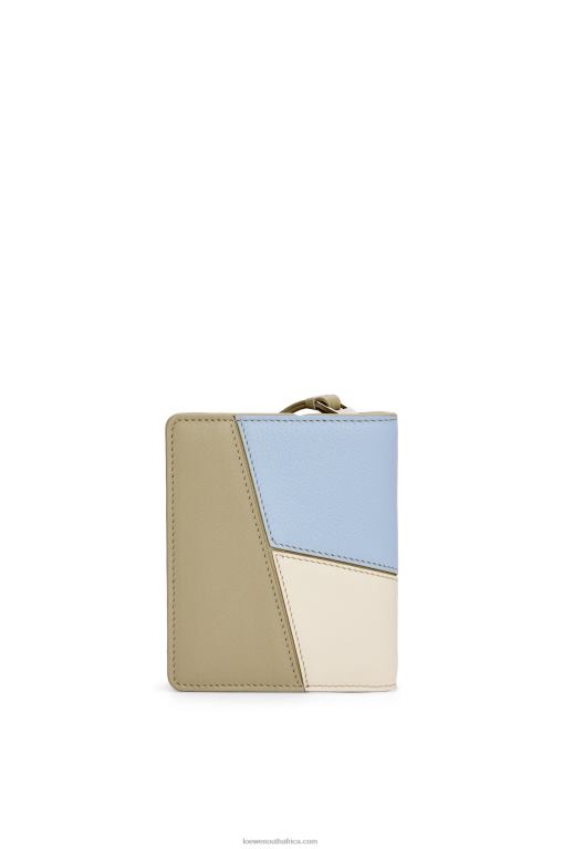 Loewe Women Puzzle compact zip wallet in classic calfskin 206XF1213 Dusty Blue/Sage Green