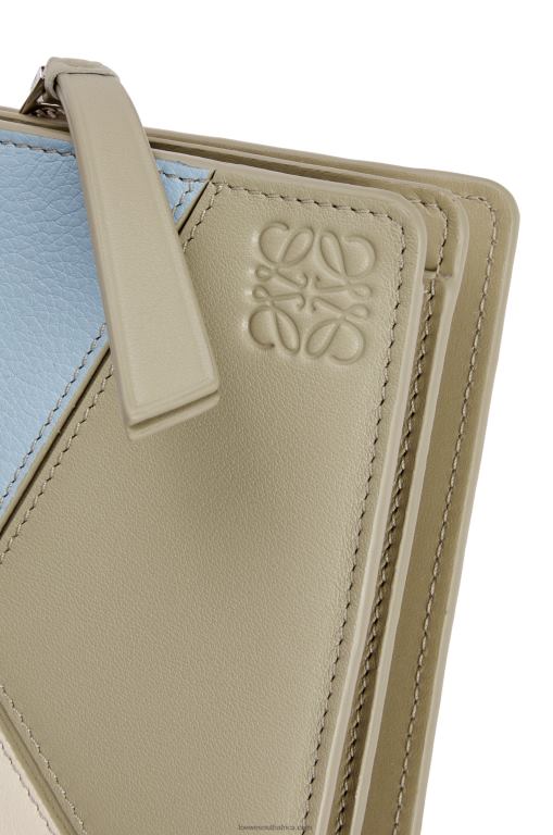 Loewe Women Puzzle compact zip wallet in classic calfskin 206XF1213 Dusty Blue/Sage Green