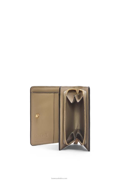 Loewe Women Puzzle compact zip wallet in classic calfskin 206XF1259 Clay Green/Butter