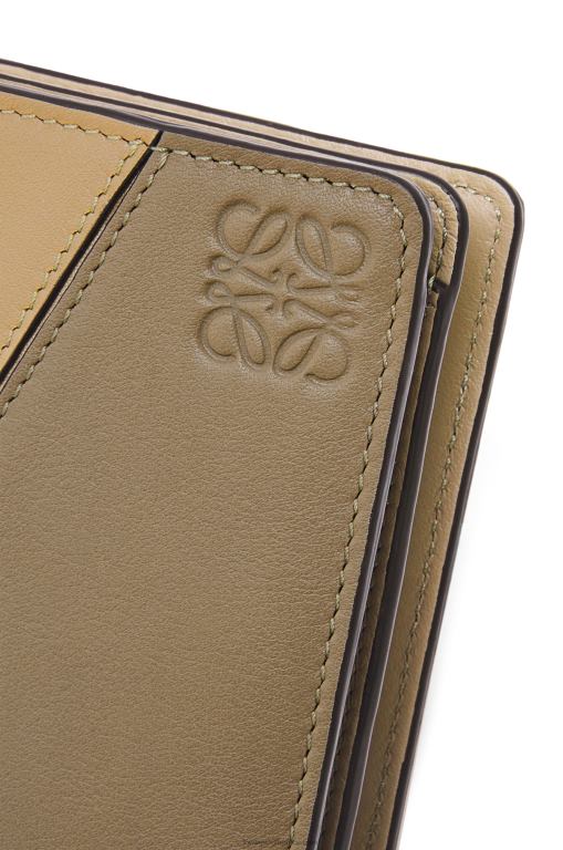 Loewe Women Puzzle compact zip wallet in classic calfskin 206XF1259 Clay Green/Butter