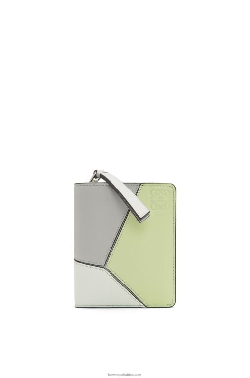Loewe Women Puzzle compact zip wallet in classic calfskin 206XF1261 Ash Grey/Light Celadon