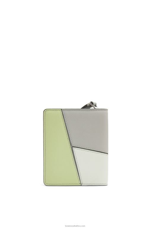 Loewe Women Puzzle compact zip wallet in classic calfskin 206XF1261 Ash Grey/Light Celadon