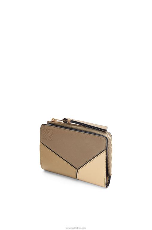 Loewe Women Puzzle slim bifold wallet in classic calf 206XF1258 Clay Green/Butter