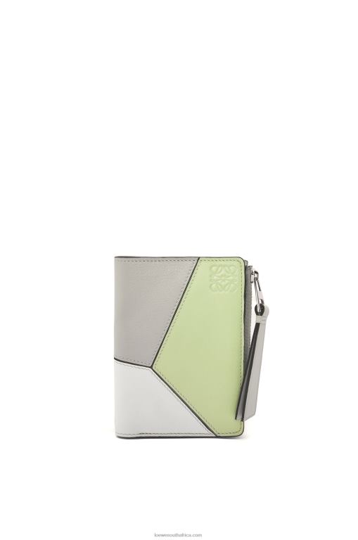 Loewe Women Puzzle slim bifold wallet in classic calf 206XF1260 Ash Grey/Light Celadon