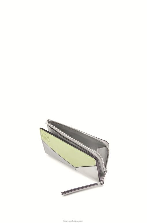 Loewe Women Puzzle slim bifold wallet in classic calf 206XF1260 Ash Grey/Light Celadon