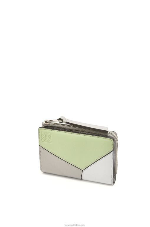 Loewe Women Puzzle slim bifold wallet in classic calf 206XF1260 Ash Grey/Light Celadon
