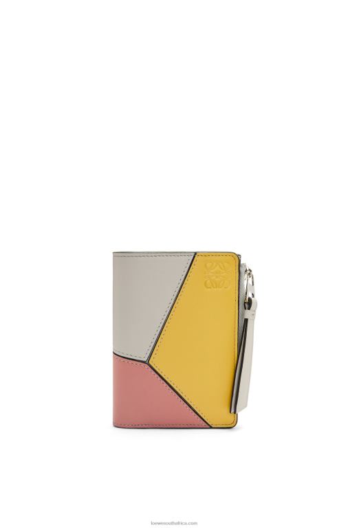 Loewe Women Puzzle slim bifold wallet in classic calf 206XF1263 Ghost/Peach Bloom