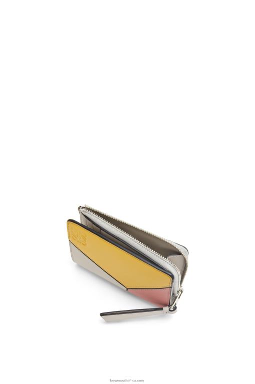 Loewe Women Puzzle slim bifold wallet in classic calf 206XF1263 Ghost/Peach Bloom