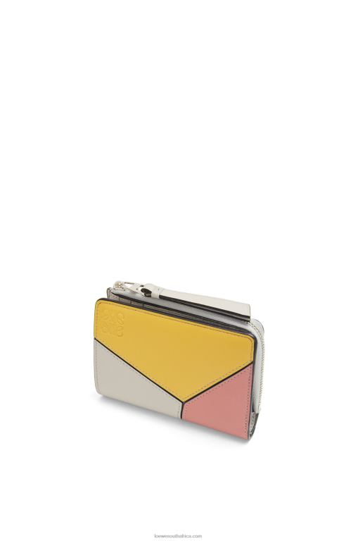 Loewe Women Puzzle slim bifold wallet in classic calf 206XF1263 Ghost/Peach Bloom