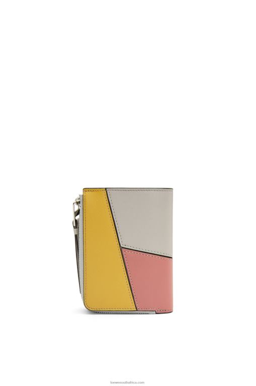 Loewe Women Puzzle slim bifold wallet in classic calf 206XF1263 Ghost/Peach Bloom