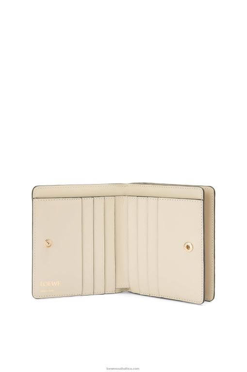 Loewe Women Repeat compact zip wallet in embossed silk calfskin 206XF1272 Light Oat
