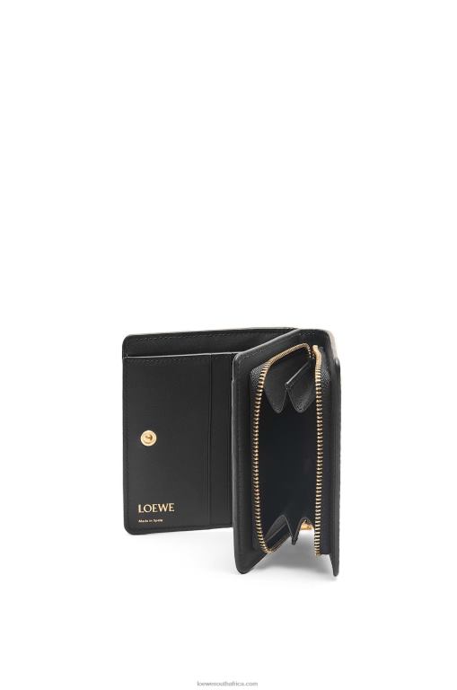 Loewe Women Repeat compact zip wallet in embossed silk calfskin 206XF1275 Black