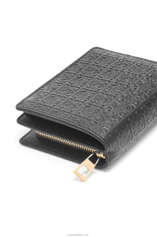 Loewe Women Repeat compact zip wallet in embossed silk calfskin 206XF1275 Black