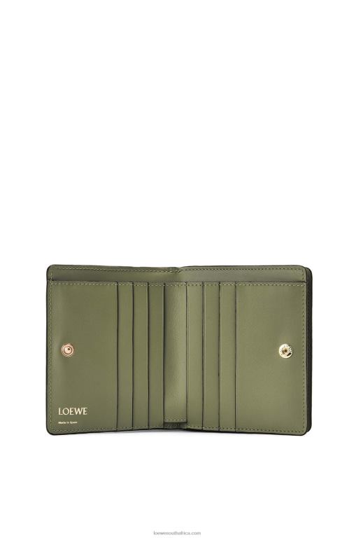 Loewe Women Repeat compact zip wallet in embossed silk calfskin 206XF1278 Avocado Green