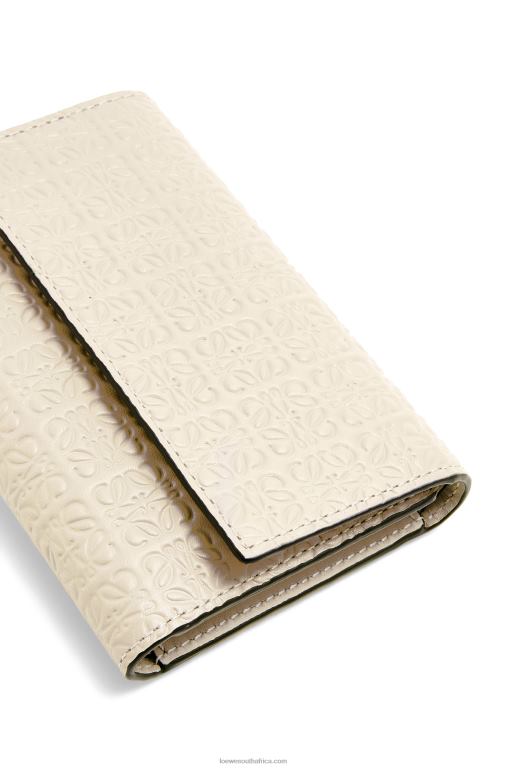 Loewe Women Repeat small vertical wallet in embossed silk calfskin 206XF1273 Light Oat