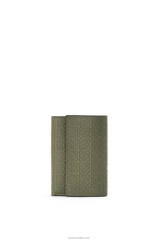 Loewe Women Repeat small vertical wallet in embossed silk calfskin 206XF1279 Avocado Green