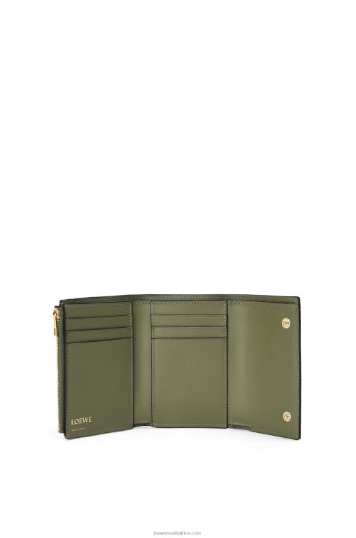 Loewe Women Repeat small vertical wallet in embossed silk calfskin 206XF1279 Avocado Green