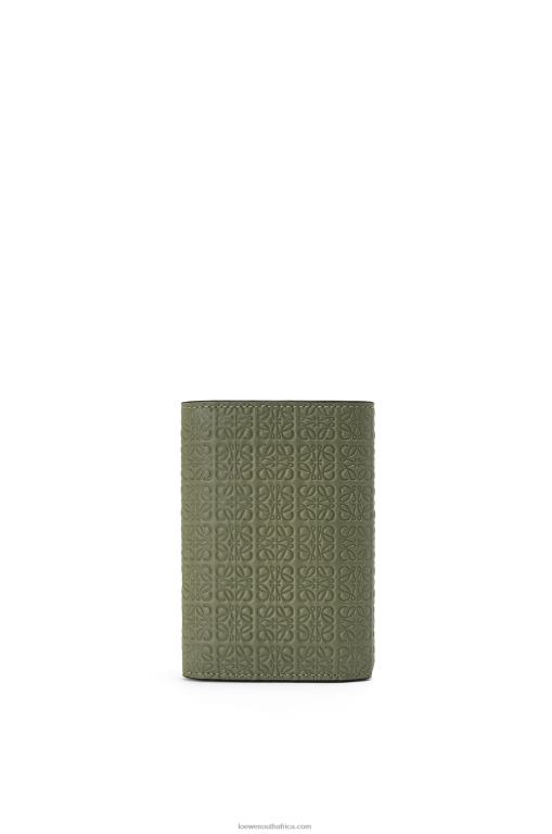 Loewe Women Repeat small vertical wallet in embossed silk calfskin 206XF1279 Avocado Green