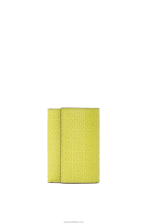 Loewe Women Repeat small vertical wallet in embossed silk calfskin 206XF1313 Lime Yellow