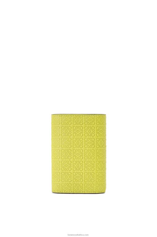Loewe Women Repeat small vertical wallet in embossed silk calfskin 206XF1313 Lime Yellow