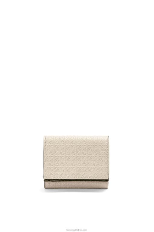 Loewe Women Repeat trifold wallet in embossed silk calfskin 206XF1271 Light Oat