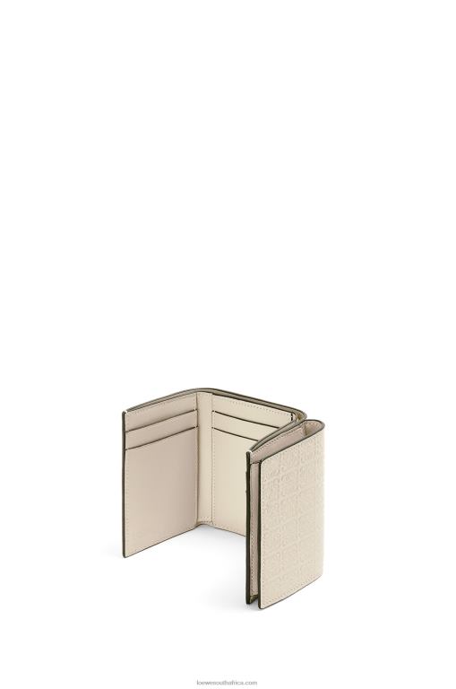 Loewe Women Repeat trifold wallet in embossed silk calfskin 206XF1271 Light Oat