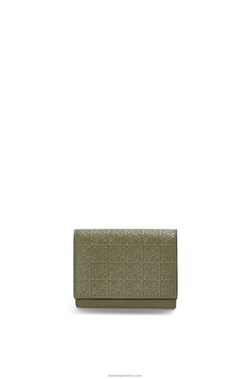 Loewe Women Repeat trifold wallet in embossed silk calfskin 206XF1277 Avocado Green