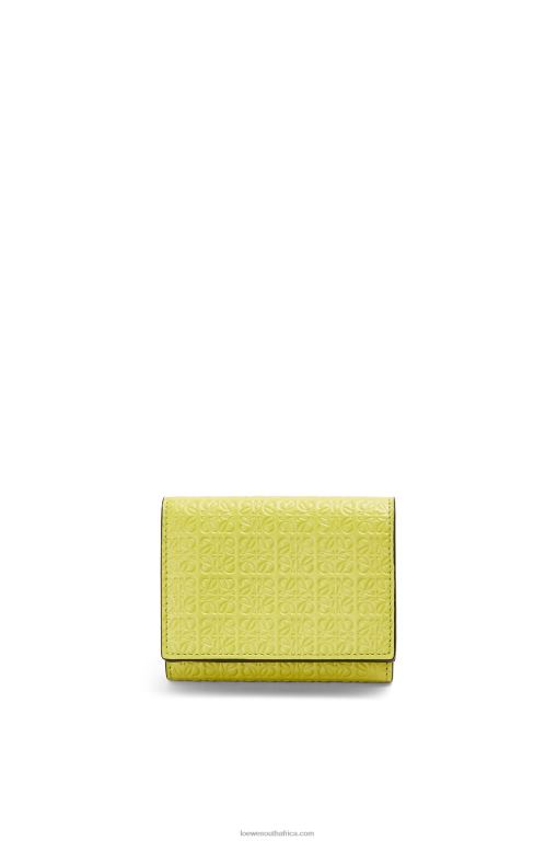 Loewe Women Repeat trifold wallet in embossed silk calfskin 206XF1317 Lime Yellow