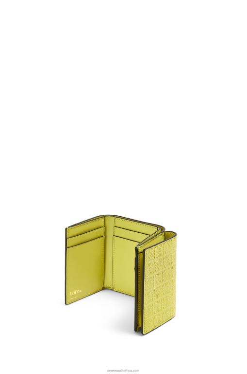Loewe Women Repeat trifold wallet in embossed silk calfskin 206XF1317 Lime Yellow