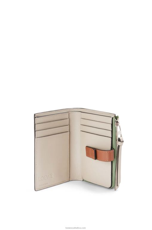 Loewe Women Slim zip bifold wallet in soft grained calfskin 206XF1224 Rosemary/Tan