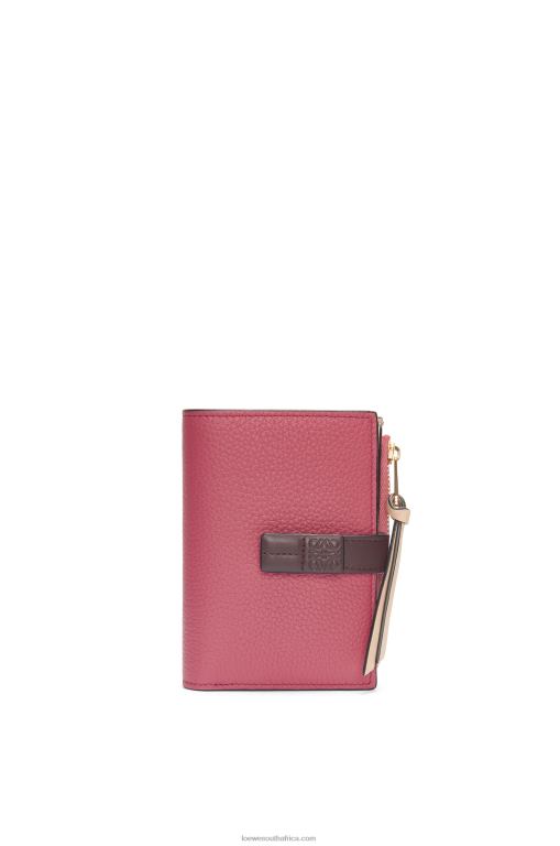 Loewe Women Slim zip bifold wallet in soft grained calfskin 206XF1242 Plumrose/Chocolate