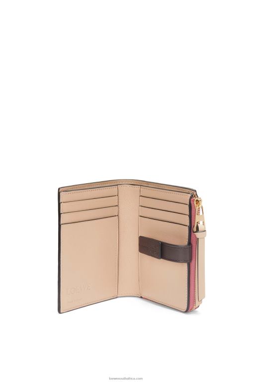 Loewe Women Slim zip bifold wallet in soft grained calfskin 206XF1242 Plumrose/Chocolate