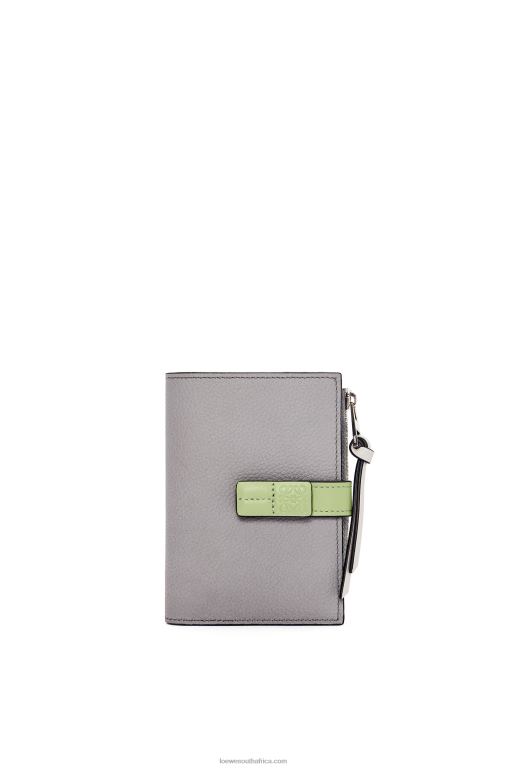 Loewe Women Slim zip bifold wallet in soft grained calfskin 206XF1251 Pearl Grey/Light Pale Green