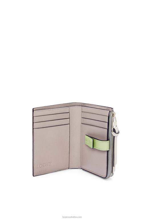 Loewe Women Slim zip bifold wallet in soft grained calfskin 206XF1251 Pearl Grey/Light Pale Green